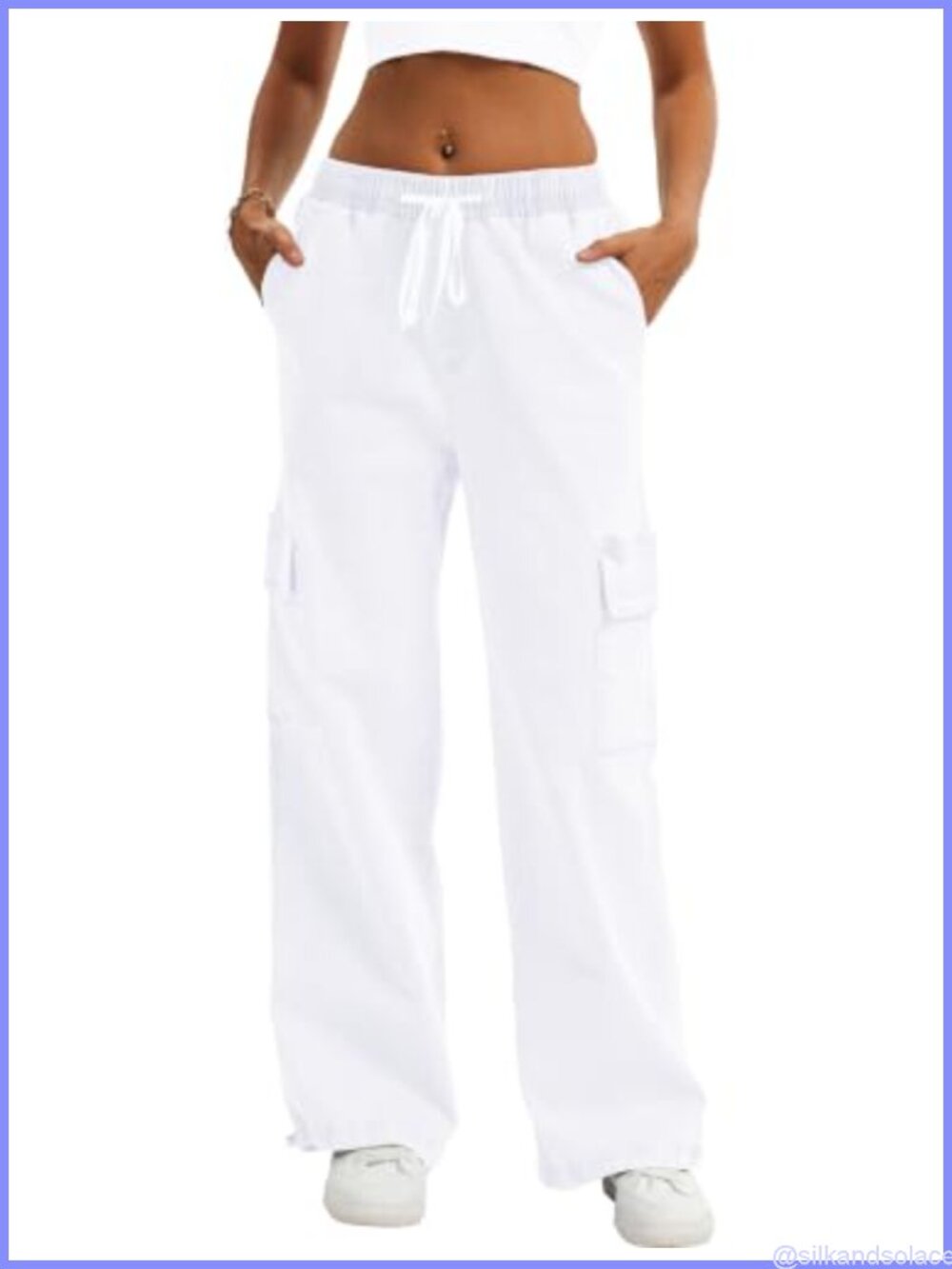 Womens High Waisted Cargo Pants Baggy Wide Leg Stretchy Pull On Jeans